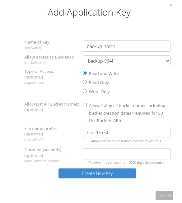 Create an application key