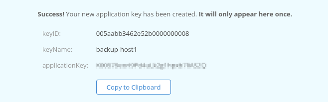 One-time application key creation message